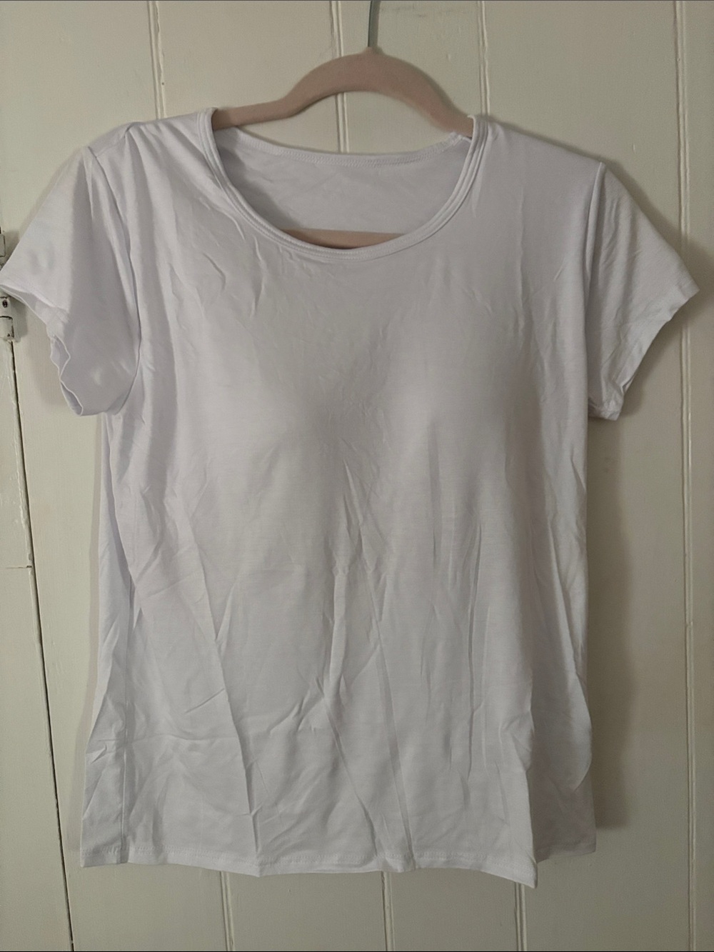 Classic White Women's Crew Neck Tee with built in bra XL fits like Large